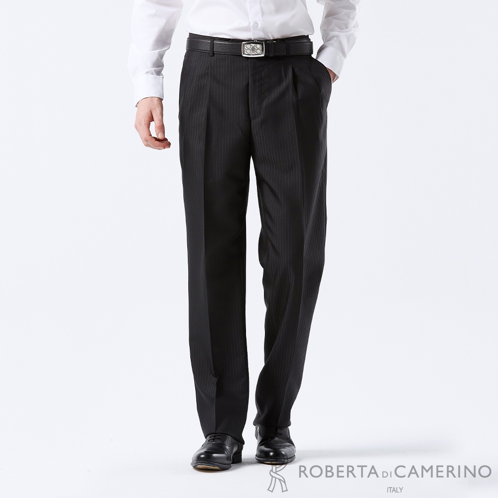 【ROBERTA 諾貝達】男裝 黑色羊毛西裝褲-打摺版型-台灣製 HTD76A-99
