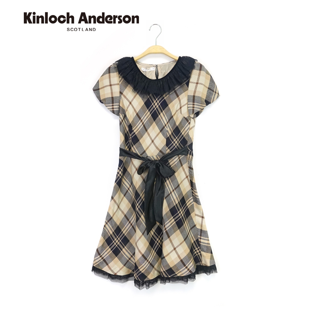 【金安德森女裝】氣質蕾絲領可綁帶格紋連身裙洋裝BK1737006(卡其)