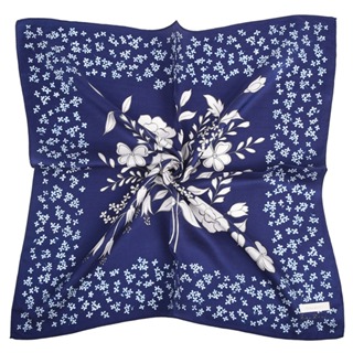 NINA RICCI典雅花束絹絲綿大領巾58cm(深藍)989028-E