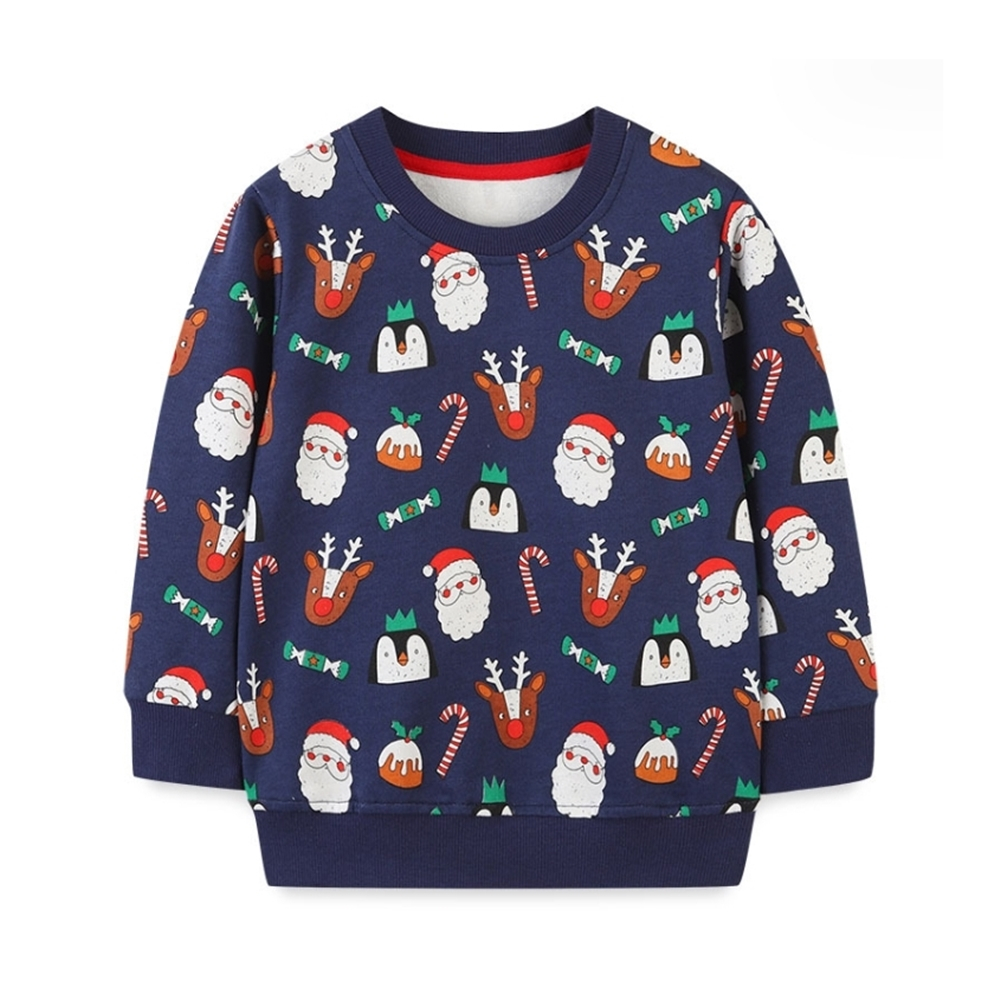 滿印聖誕麋鹿企鵝長袖上衣 聖誕服裝 聖誕節 耶誕節 衛衣 薄長袖 男童 兒童 童裝 橘魔法 現貨【BB6355】