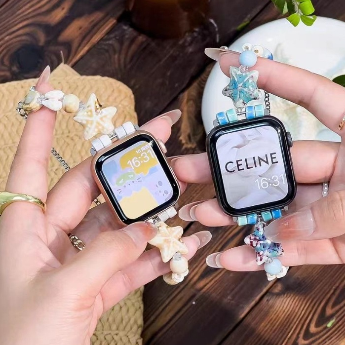 【夏日海星貝殼】APPLE WATCH錶帶 蘋果陶瓷手鍊錶帶 SE S8 S9 iwatch全系列錶帶 45mm手環錶帶