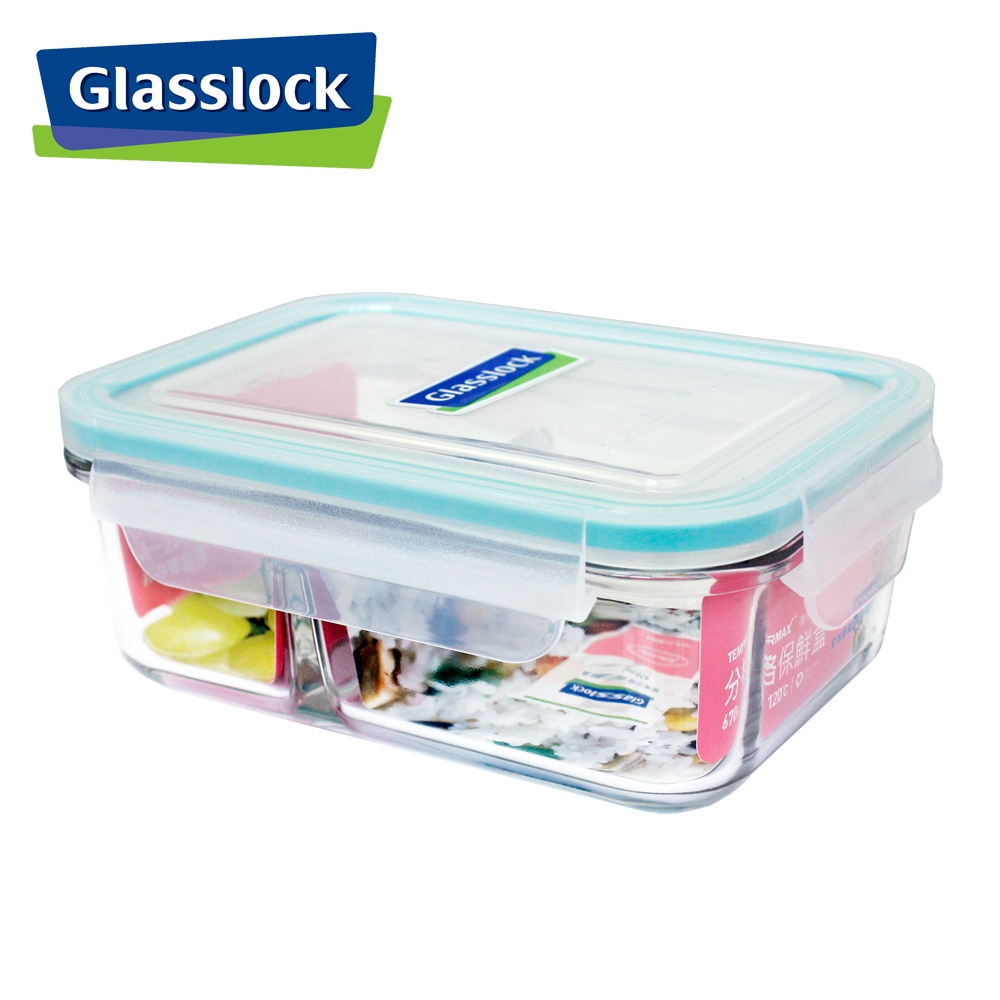 GlassLock 韓國製 強化玻璃分格微波保鮮盒(670ml) 便當盒 餐盒MCRK-067 庫存品出清 快速到貨