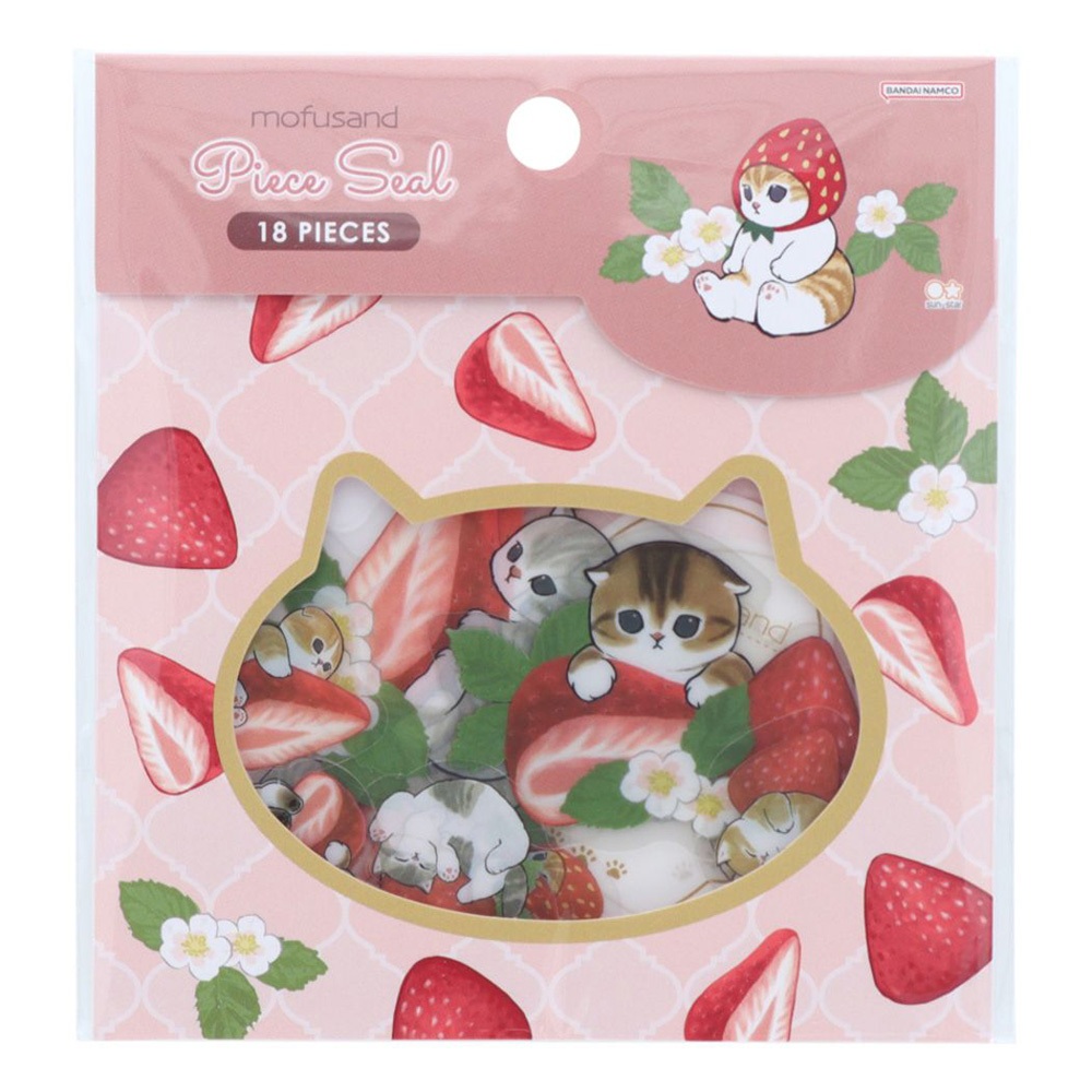 sun-star 日本製 mofusand 貓福珊迪 造型透明貼紙包 草莓貓咪 UA72641