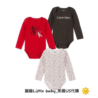 ★ 現貨-12M ★ CK Calvin Klein童裝 男童女童嬰幼兒美國代購長袖包屁衣3件組 紅黑經典