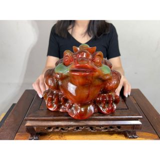 阿一藝品 蚌埠玉【咬財蟾蜍】三足金蟾 招財 開運 鎮宅 鴻運當頭 咬財神獸 龍龜 貔貅 豼貅 E33