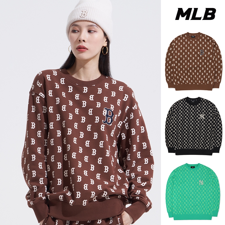 MLB 長袖大學T MONOGRAM 老花系列 紅襪/洋基隊 (3AMTM0224-三款任選)【官方超值優惠】