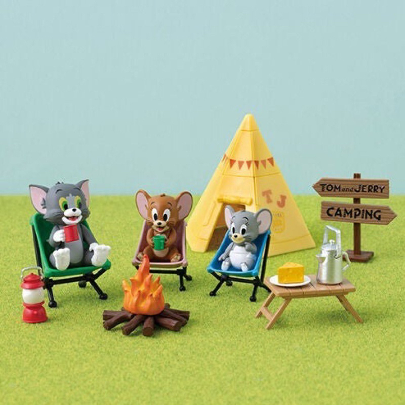 日本 Baidai 萬代 扭蛋 湯姆貓與傑利鼠 露營公仔 轉蛋 公仔 模型 盒玩 玩具 帳篷 營火 露營椅 野炊 指示牌
