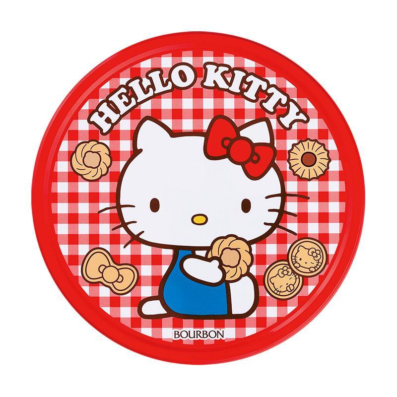 ♥小玫瑰日本精品♥Hello Kitty 格紋 日本 圓型鐵盒餅乾 綜合餅乾禮盒 下午茶 送禮 伴手禮90212705