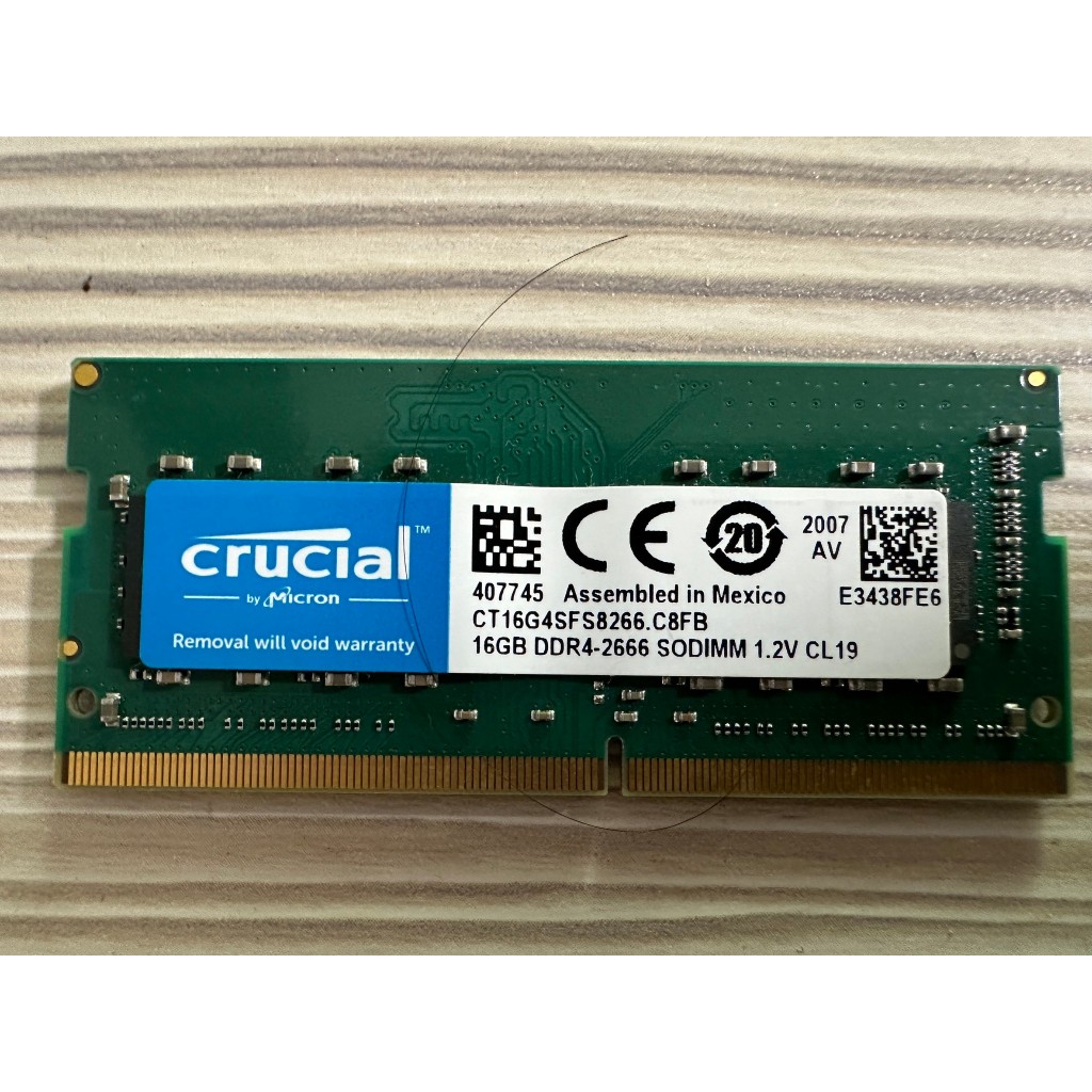 美光 Crucial  DDR4 2666  16GB  筆記型電腦記憶體