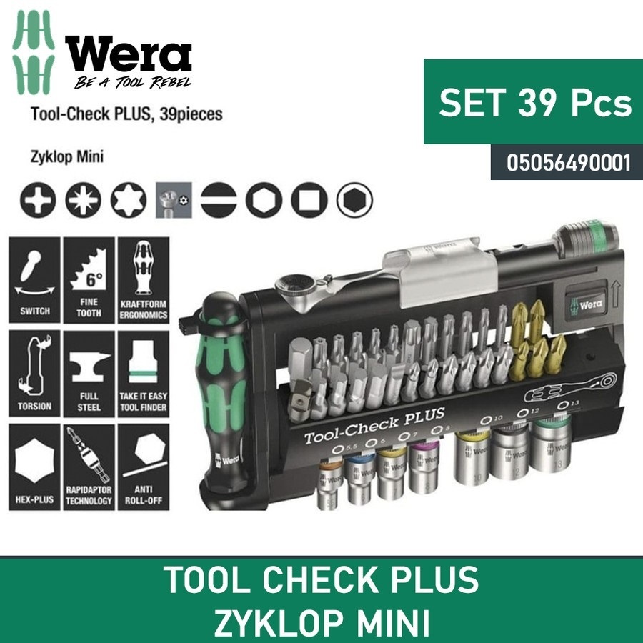 瘋狂買 Wera Tool-Check Plus二分1/4"迷你棘輪扳手套筒起子頭39件組+Wera徽章收納包組合 特價