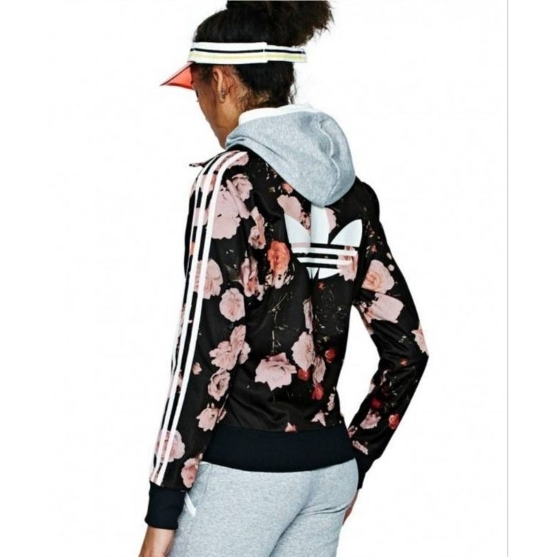 美版正品ADIDAS愛迪達 ORIGINALS FLORAL ROSE 玫瑰 滿版 女立領運動外套S