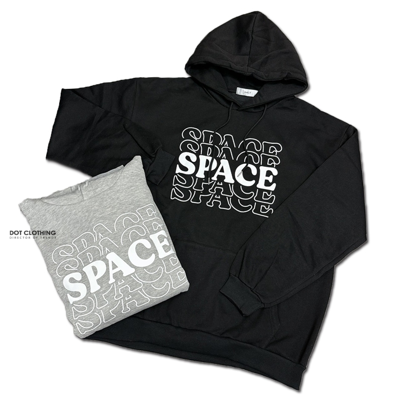 韓系 SPACE 簍空 疊字 LOGO 內刷毛 帽T 黑色 灰色 韓國製 ONE SIZE 寬鬆版型 DOT 聚點