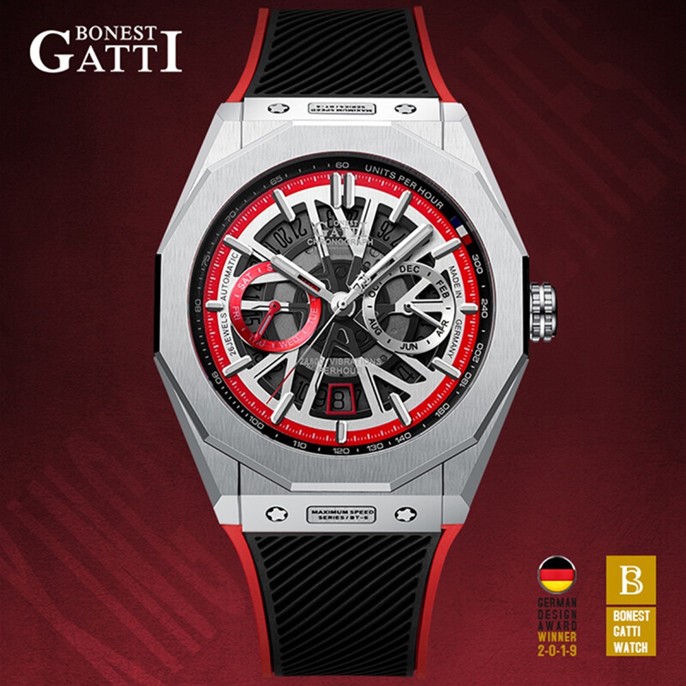 【WANgT】Bonest Gatti King Speed 競速王者系列 超跑奔馳鏤空雙眼機械錶 BG9601 赤焰紅