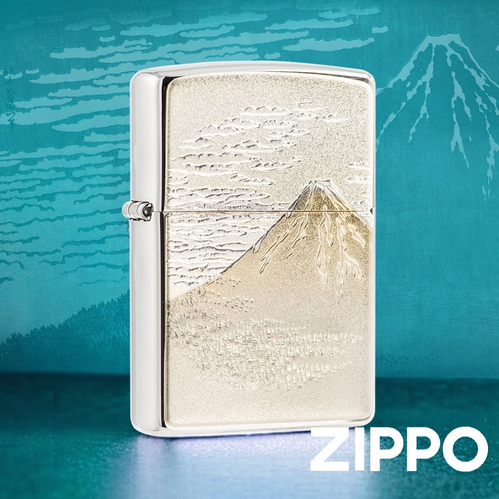 ZIPPO 日本傳統風格-富士絕景防風打火機 ZA-5-26D 金色富士山 眺望富士山 風景 浮世繪 終身保固