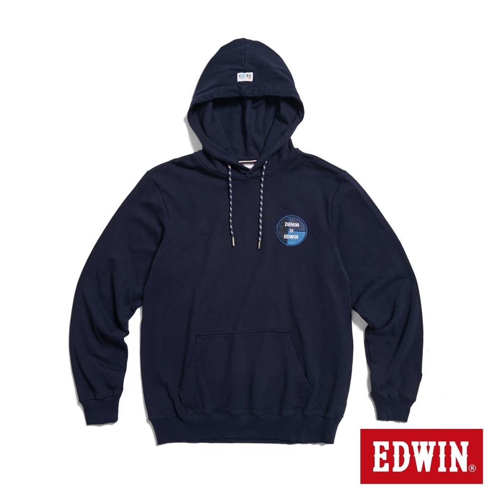 EDWIN 再生系列 圓徽章圖騰連帽長袖T恤(丈青色)-男款