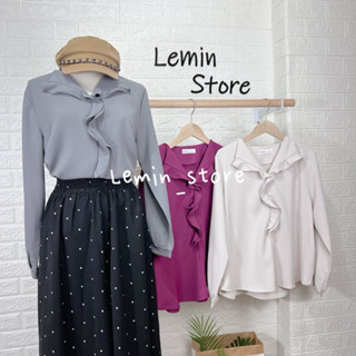 Lemin store韓國🇰🇷 長袖雪紡 厚雪紡 波浪 新品 簡約雪紡上衣 雪紡上衣