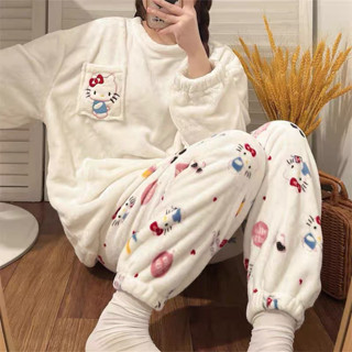 可愛kitty珊瑚絨睡衣 加厚保暖秋冬季 法蘭絨 日系家居服 套裝