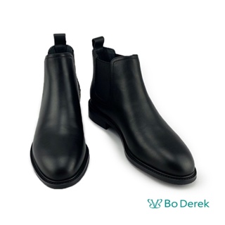 Bo Derek 牛皮經典百搭切爾西平底短靴-黑色