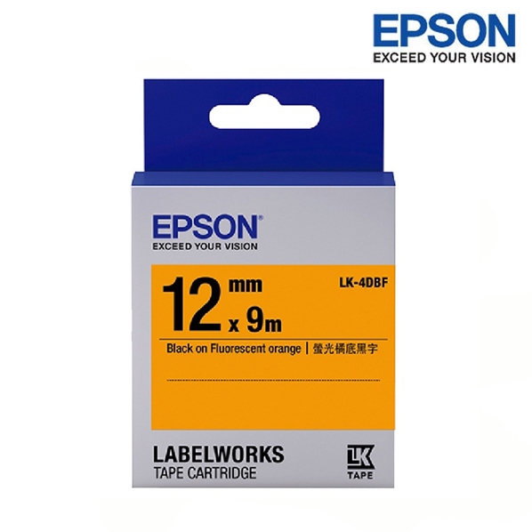 EPSON LK-4DBF 螢光橘底黑字 標籤帶 螢光系列 (寬度12mm) 標籤貼紙 S654416
