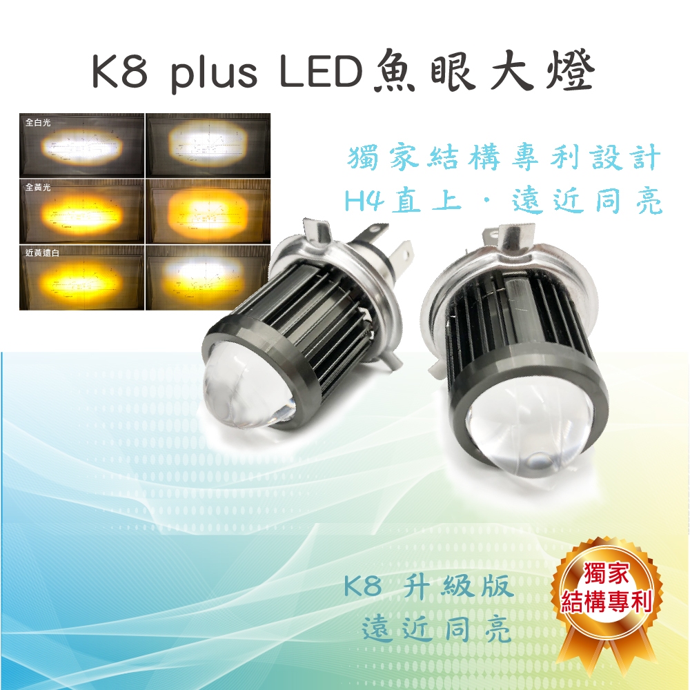 【K8 PLUS LED 小魚眼】現貨 小魚眼 魚眼大燈 M2 H4 LED H4機車大燈