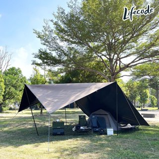 【LIFECODE】黑膠抗撕裂格紋天幕布/沙色/深卡其色/天幕(800*500cm) 12330200