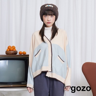 【gozo】➤老天鵝拼色蝙蝠袖毛衣外套(卡其_F) | 女裝 V領 百搭