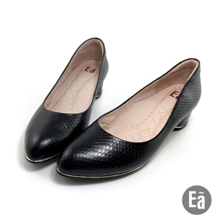 Ea專櫃女鞋 真皮時尚鱗紋圓頭3.5cm中低跟鞋(黑)121112