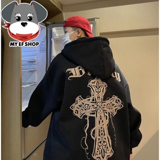 My EF★買衣服-男長袖帽T 潮牌美式十字架連帽T恤 衛衣 寬鬆外套 ins長袖 大尺碼5XL【NL662026】