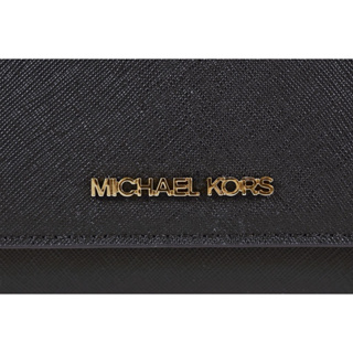 二手｜MICHAEL KORS 金字小LOGO素面防刮皮革三折長夾-黑色 【美國正品 現貨】