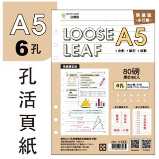 簡單生活ღA5 6孔東康筆記活頁紙 (60入多行數) 臺灣製造 紙張SGS合格認證 讀書計畫 代辦事項 CSP-173