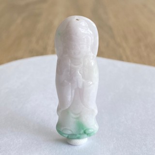【採霏】天然緬甸玉A貨 翡翠 冰糯種粉紫帶綠觀世音菩薩玉墜
