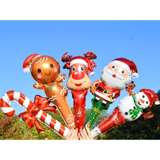 【台灣現貨】耶誕節手持棒鋁膜氣球耶誕老人麋鹿氣球裝飾品平安夜商場 手持氣球 手持棒氣球 髮箍氣球 髮飾 聖誕節