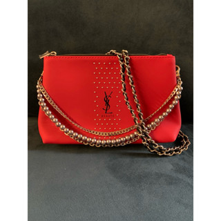 YSL 暗紅色 鉚釘 化妝包 改造 斜揹包 美妝櫃贈品