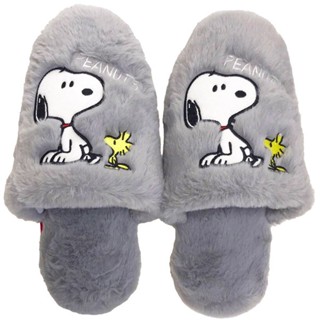 OKAIMONO SNOOPY 室內、收納系列 - 史奴比 絨毛室內拖鞋 灰色（史努比 & 糊塗塌客）