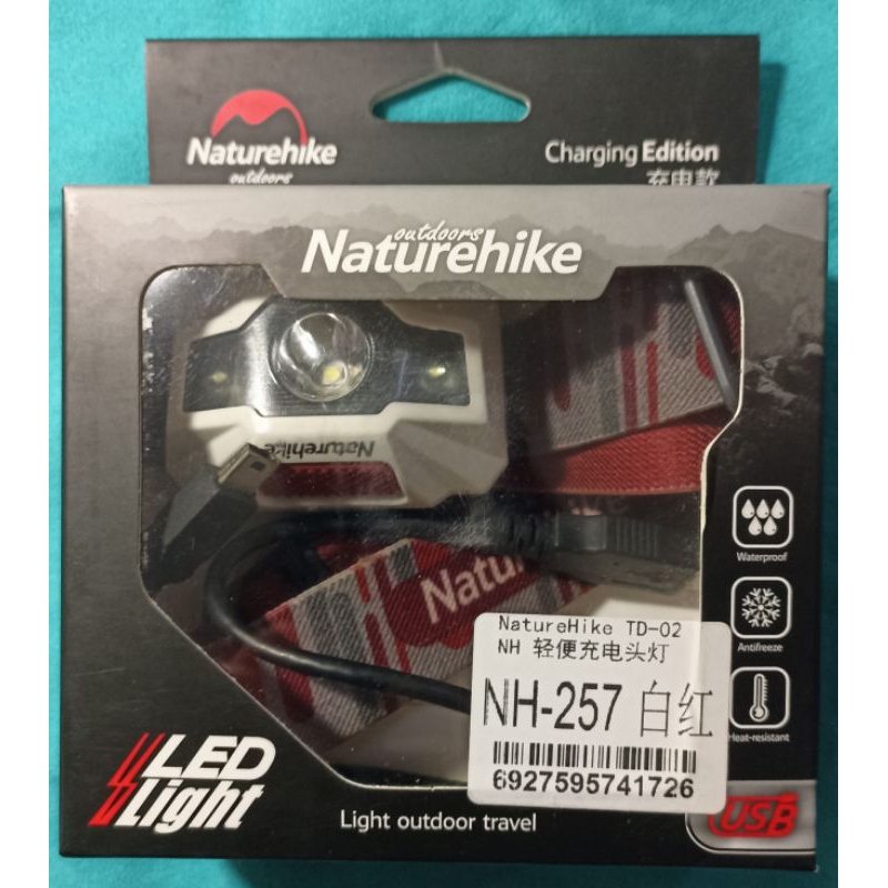 挪客Naturehike紅白寬帶款頭燈登山USB充電輕量生活防水少用出清