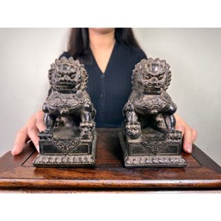 阿一藝品 澄泥料【獅鎮守】【公母對】鎮守石 瑞獅戲球 石獅鎮守 泰山石敢當 辟邪化煞 招財鎮宅 風水擺件 E26