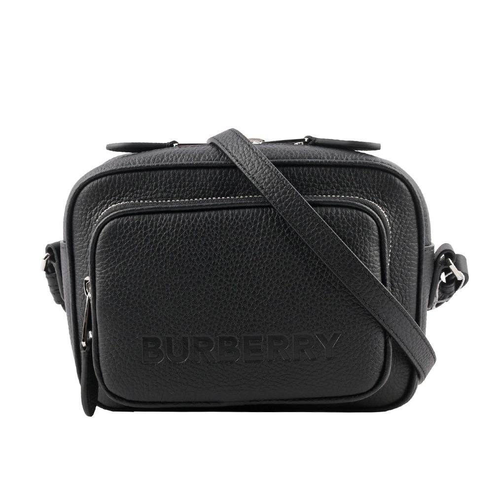 BURBERRY Logo 壓印牛皮口袋小款相機包(黑色) 80615691