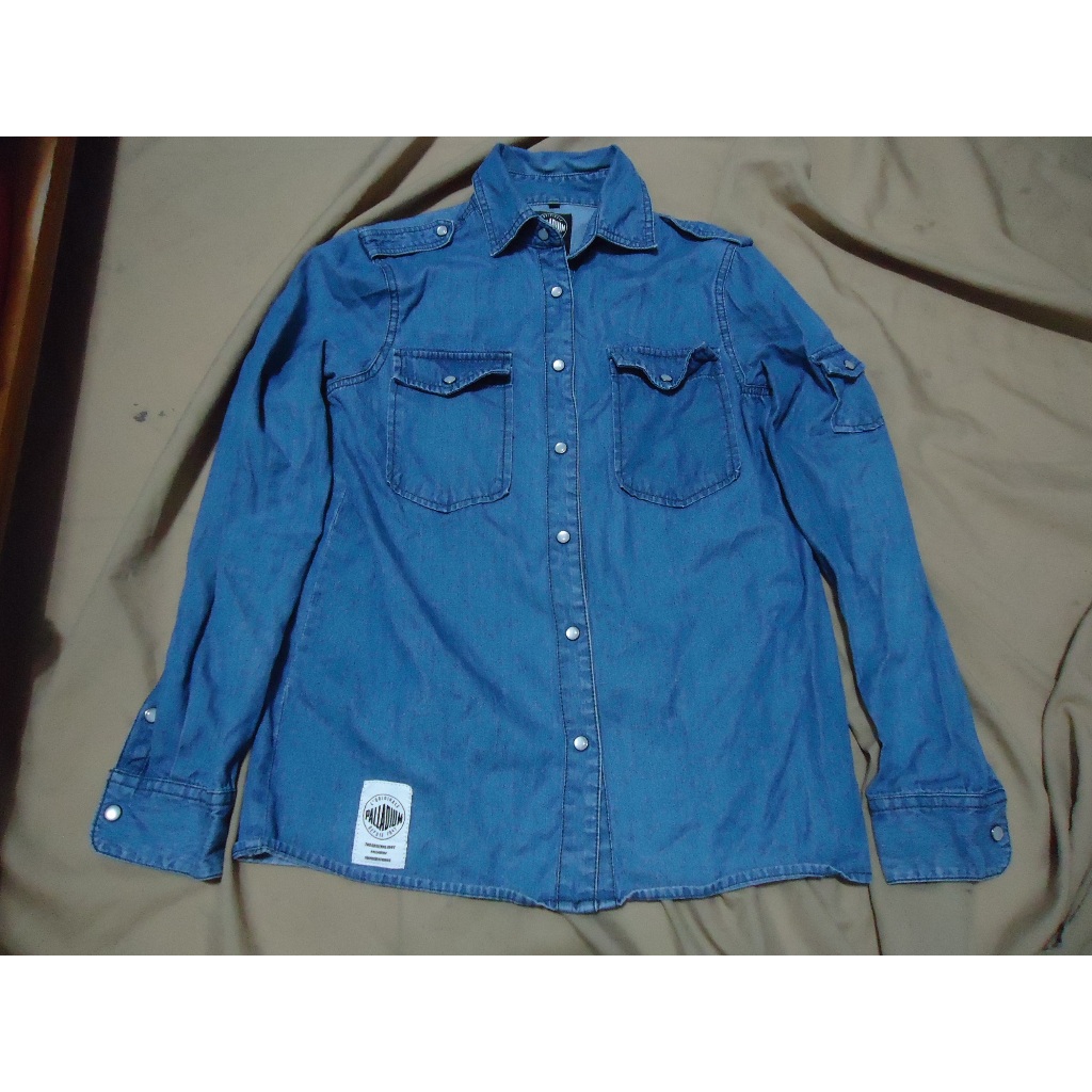 Palladium 牛仔布藍色長袖襯衫,尺寸L,純棉,肩寬39cm肩寬47cm,少穿降價大出清