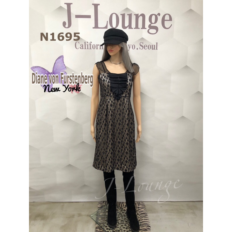 N1695 全新美國Diane von Furstenberg DVF設計師品牌絲柔蕾絲金色內裡洋裝派對晚宴dress