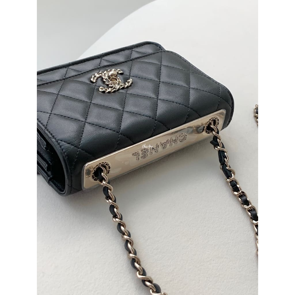 CHANEL MINI TRENDY CC WOC 黑金 羊皮 皮穿鏈