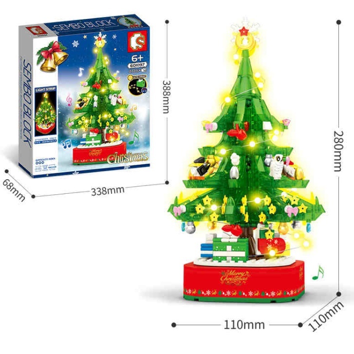 森寶601097 聖誕積木 聖誕樹 486PCS 旋轉音樂盒 帶音樂燈光 拼裝小顆粒積木 聖誕禮物 小顆粒積木