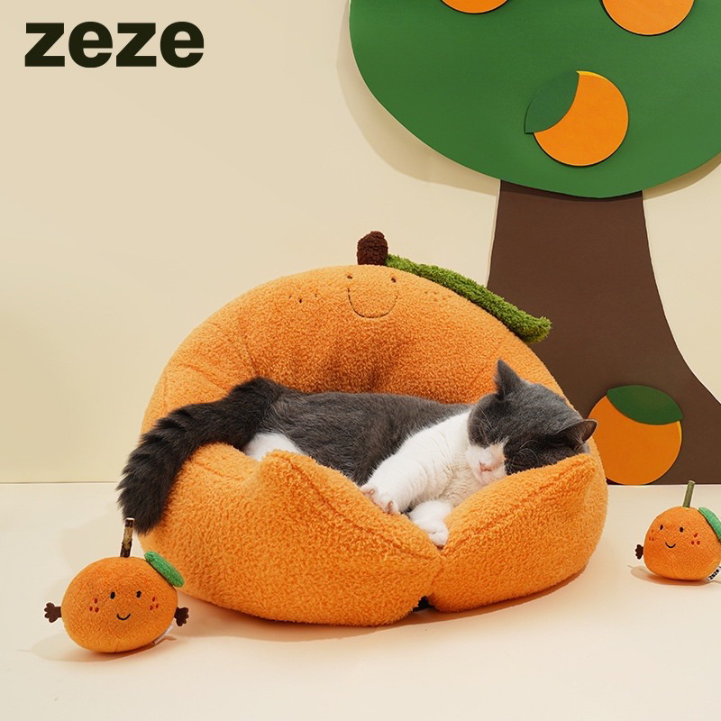 【桃喜 TAOXI】zeze抱抱橘子寵物睡窩 水晶絨舒適柔軟 四技通用 寵物床 貓窩 狗窩 寵物睡窩 寵物睡墊 睡床