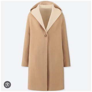 Uniqlo 二手 米杏色連帽羊毛大衣 size L