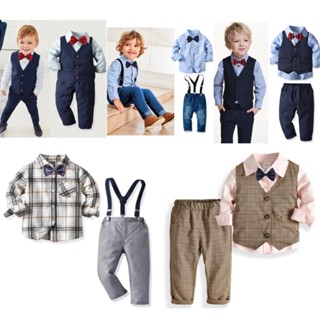 現貨《寶寶衣服】英倫風棉質男嬰紳士禮服套裝 ♥ 襯衫套裝 宴會禮服 紳士服 背心 ♥ 周歲 滿月 花童 牛仔褲 嬰兒套裝