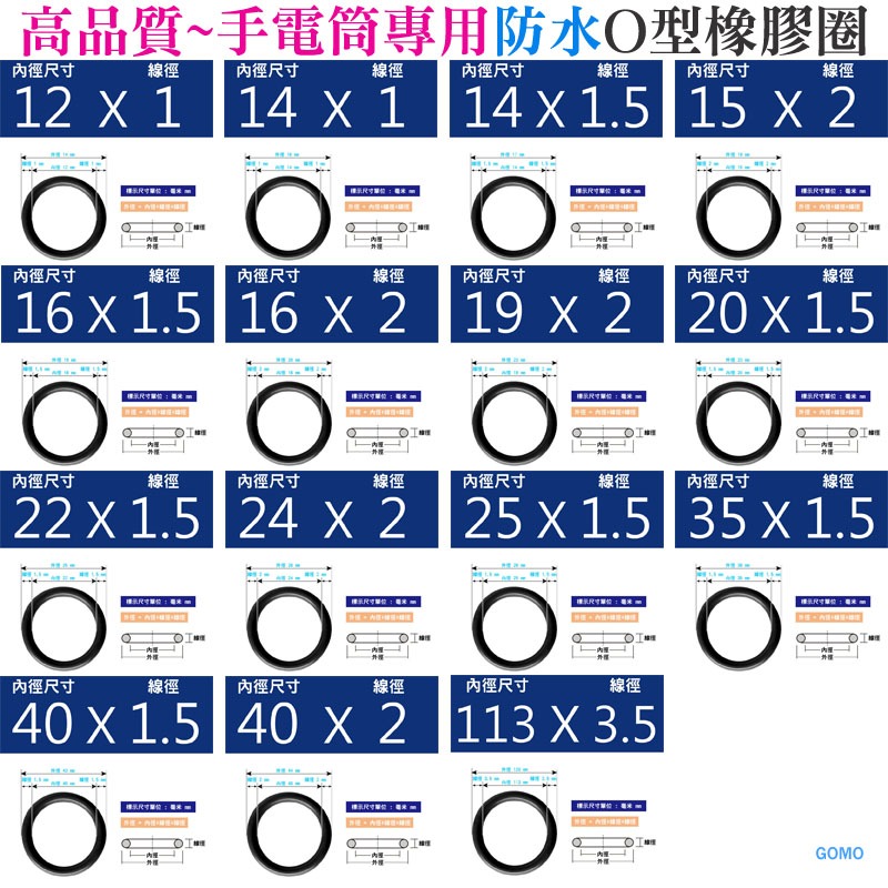 高品質~手電筒專用防水 O型橡膠圈 - O-RING O環 O型環 防水圈 密封圈 防水耐油-CREE手電筒潛水手電筒用