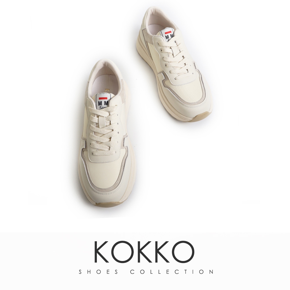 KOKKO超舒適拼接厚底增高休閒鞋米色