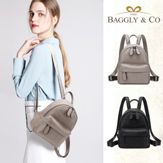 【BAGGLY&CO】萊斯真皮鱷魚紋時尚迷你後背包(大象灰/黑色)