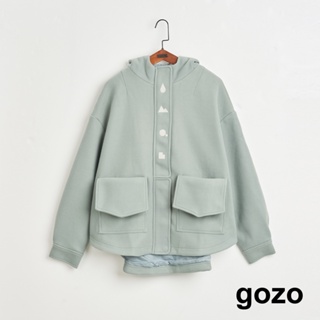 【gozo】➤大口袋連帽毛呢外套(深灰/卡其_F) | 女裝 修身 保暖