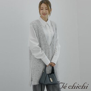 Te chichi 蓬鬆感大V領剪裁長版針織背心(FC34L2C0580)