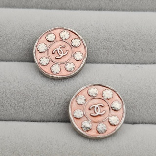 香奈兒 Chanel 鈕扣 12mm 粉銀色 CC LOGO 金屬製 2個一組
